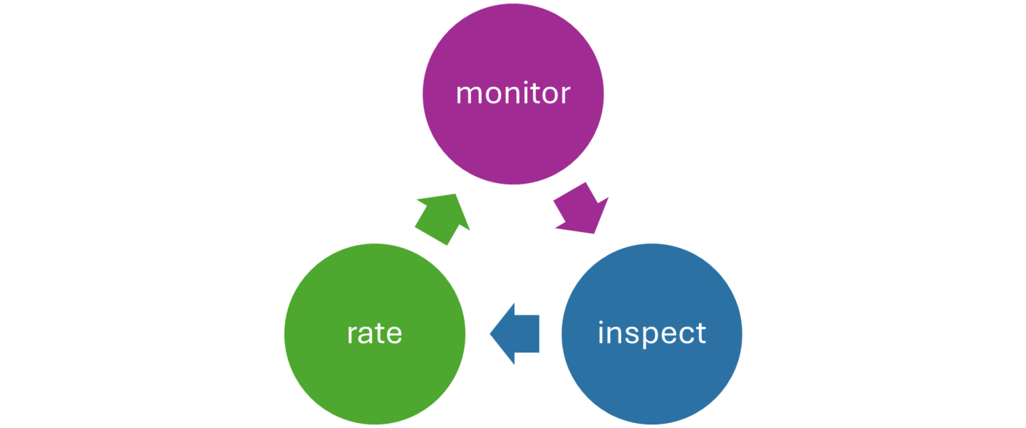 CQCs old model of: monitor, rate, inspect. Infographic